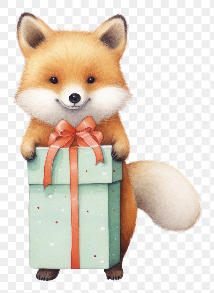 PNG Fox holding a gift boxs mammal animal cute. 