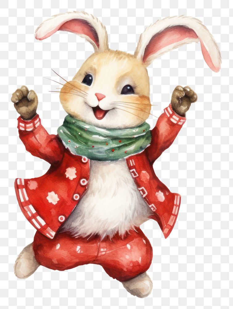 PNG A cute rabbit wearing christmas costume dancing mammal animal representation. AI generated Image by rawpixel.