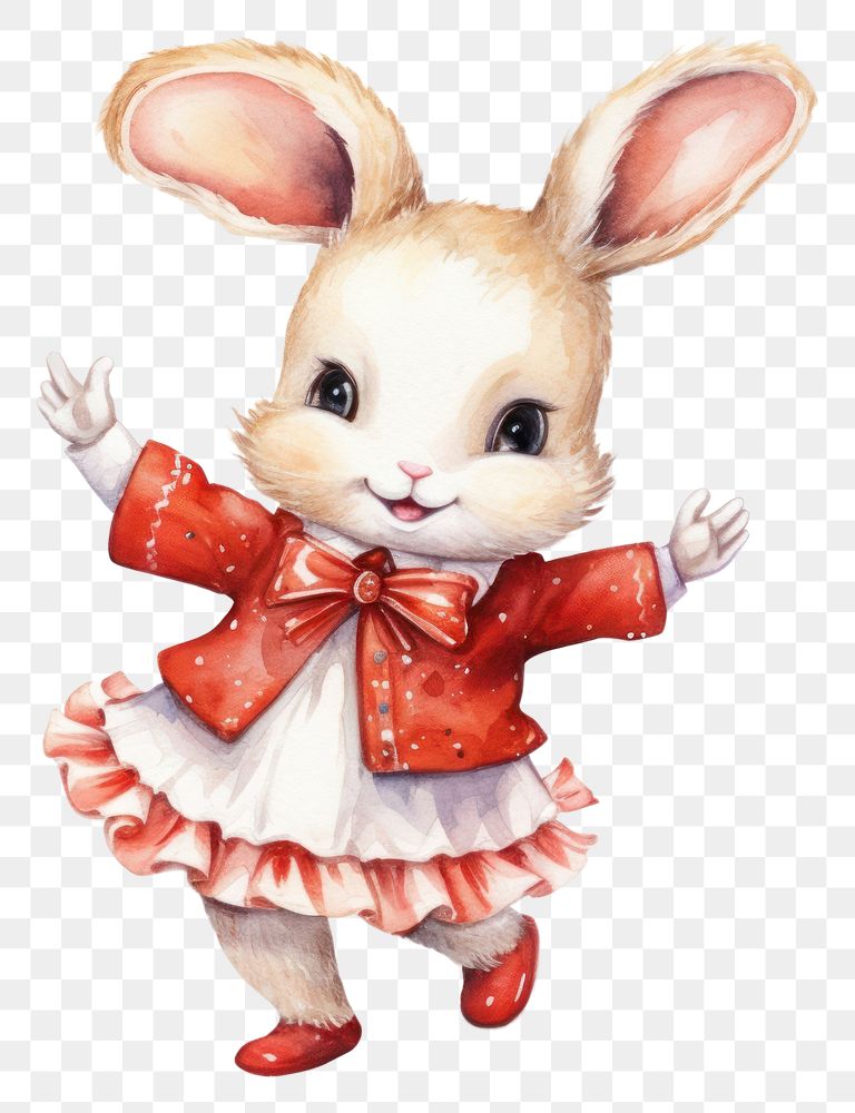 PNG A cute rabbit wearing christmas costume dancing figurine animal representation. AI generated Image by rawpixel.