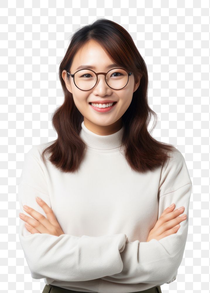 PNG Asian woman glasses portrait smiling. AI generated Image by rawpixel.