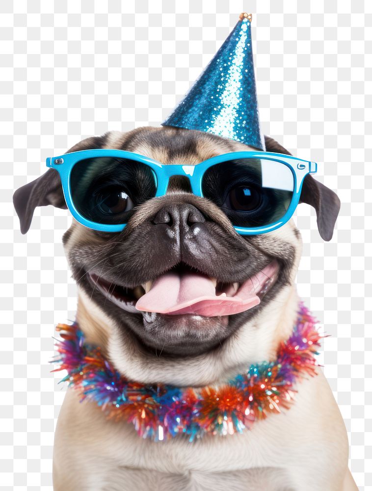 PNG Puppy pug celebrating glasses sunglasses mammal. AI generated Image by rawpixel.