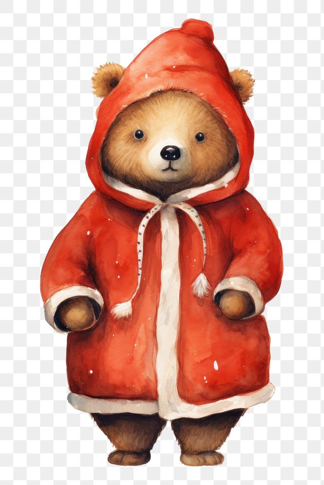 PNG A bear wearing christmas red costume cute toy representation. 