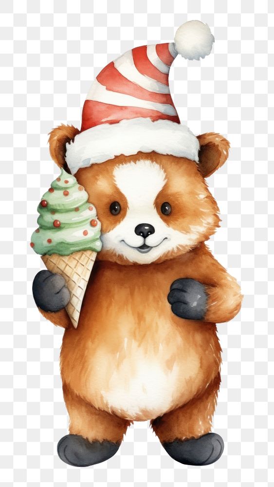 PNG Christmas cute red panda eating ice-cream cartoon dessert mammal. AI generated Image by rawpixel.