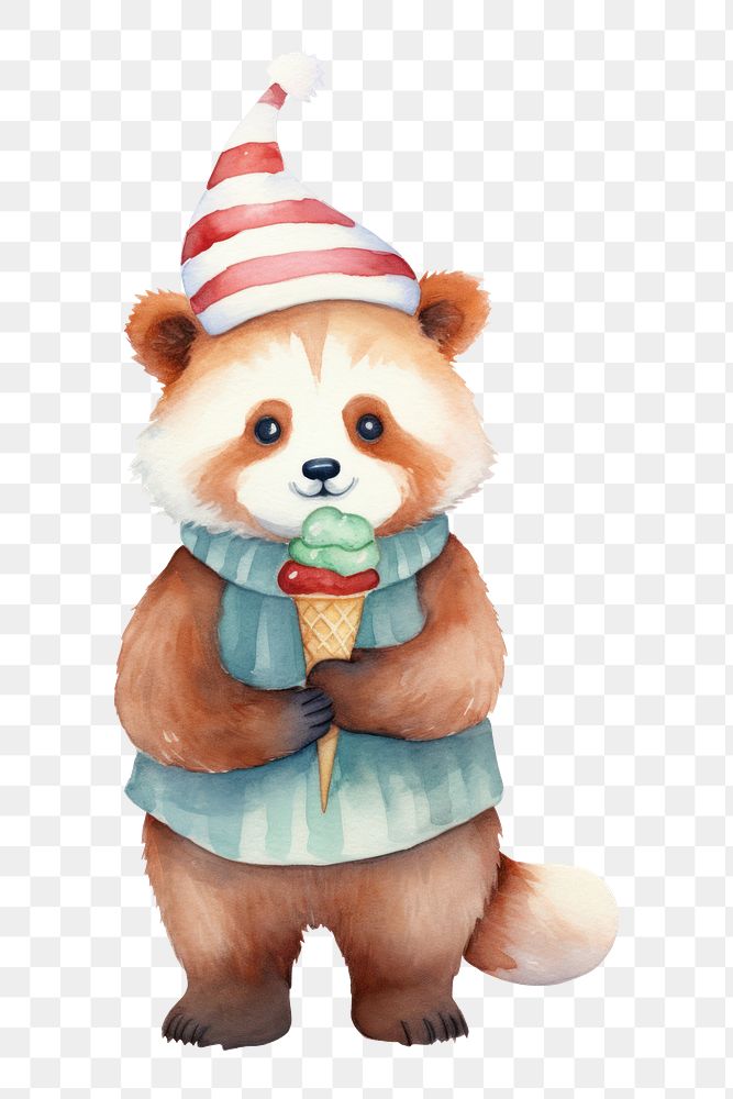 PNG Christmas cute red panda eating ice-cream cartoon mammal animal. AI generated Image by rawpixel.