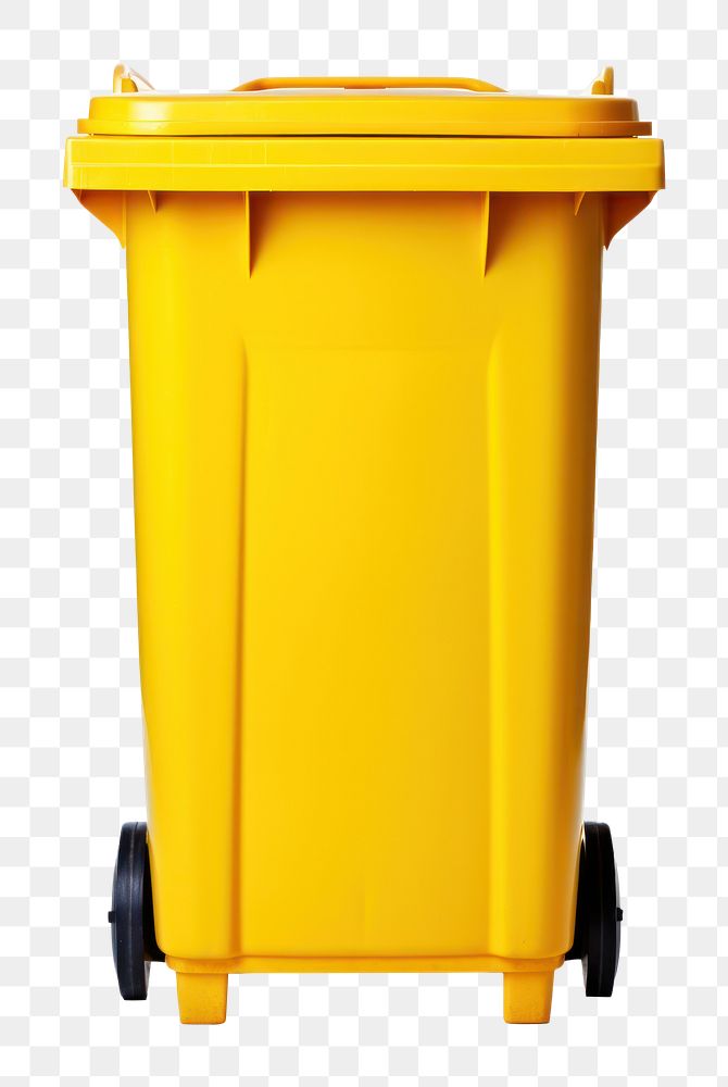 PNG Yellow trash bin white background architecture container. AI generated Image by rawpixel.