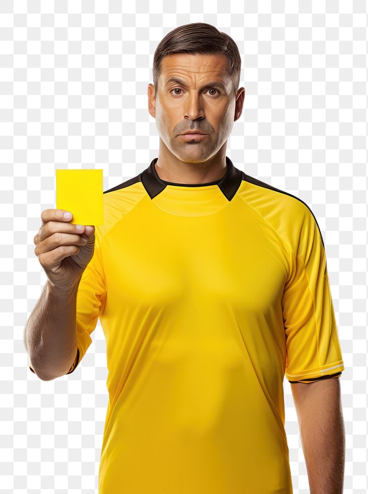 PNG  A football judge holding yellow card portrait t-shirt sports. AI generated Image by rawpixel.