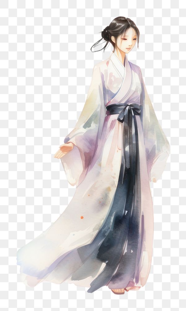 PNG Simple hanfu watercolor fashion adult dress. AI generated Image by rawpixel.