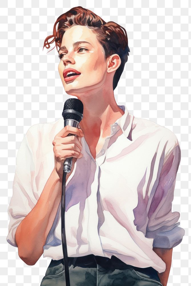 PNG Young singer microphone portrait adult. AI generated Image by rawpixel.