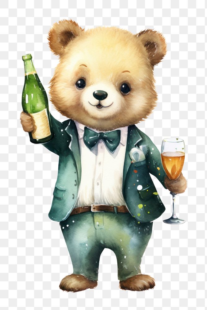 PNG Bear champagne bottle mammal. AI generated Image by rawpixel.