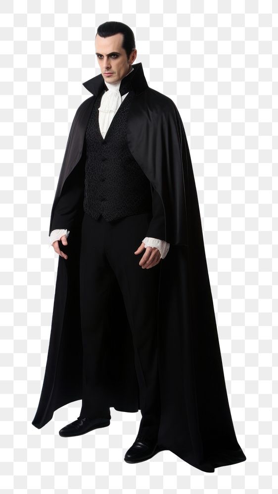 PNG A man wearing whole black dracula suit overcoat fashion white background. AI generated Image by rawpixel.