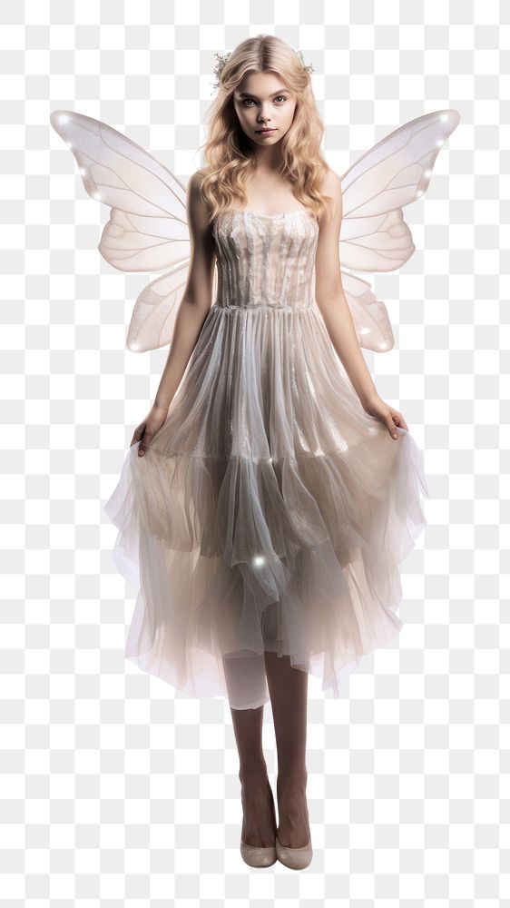 PNG A real fairy wearing sparkling nature dress angel white white background