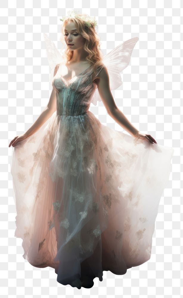 PNG A real fairy wearing sparkling nature dress fashion angel gown