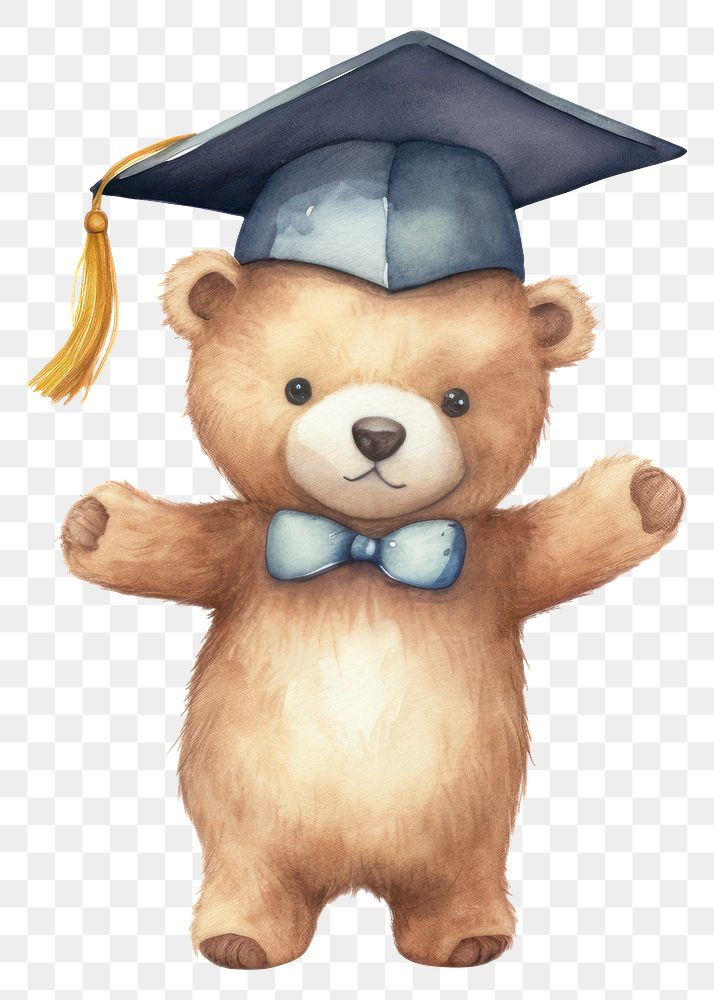 PNG Bear jumping graduation cartoon toy white background. AI generated Image by rawpixel.