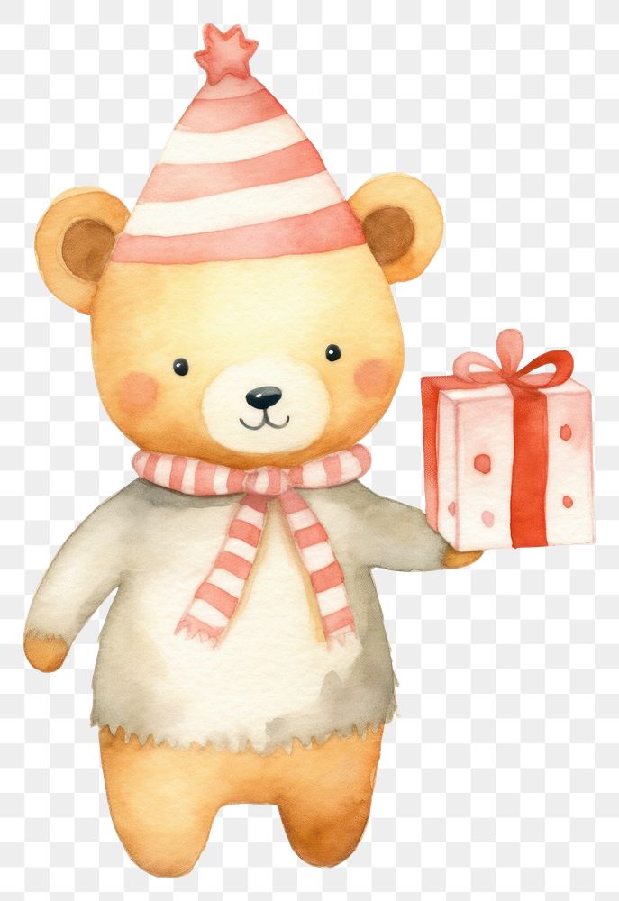 PNG Bear character wear sweater holding gift box decoration cartoon cute. AI generated Image by rawpixel.