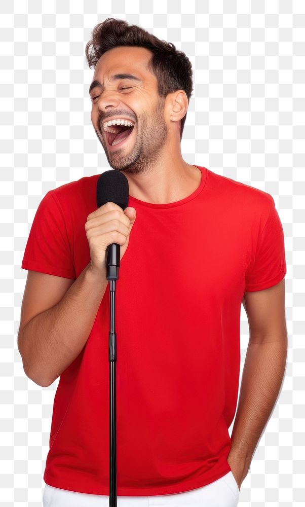 PNG  Singing microphone laughing holding. AI generated Image by rawpixel.