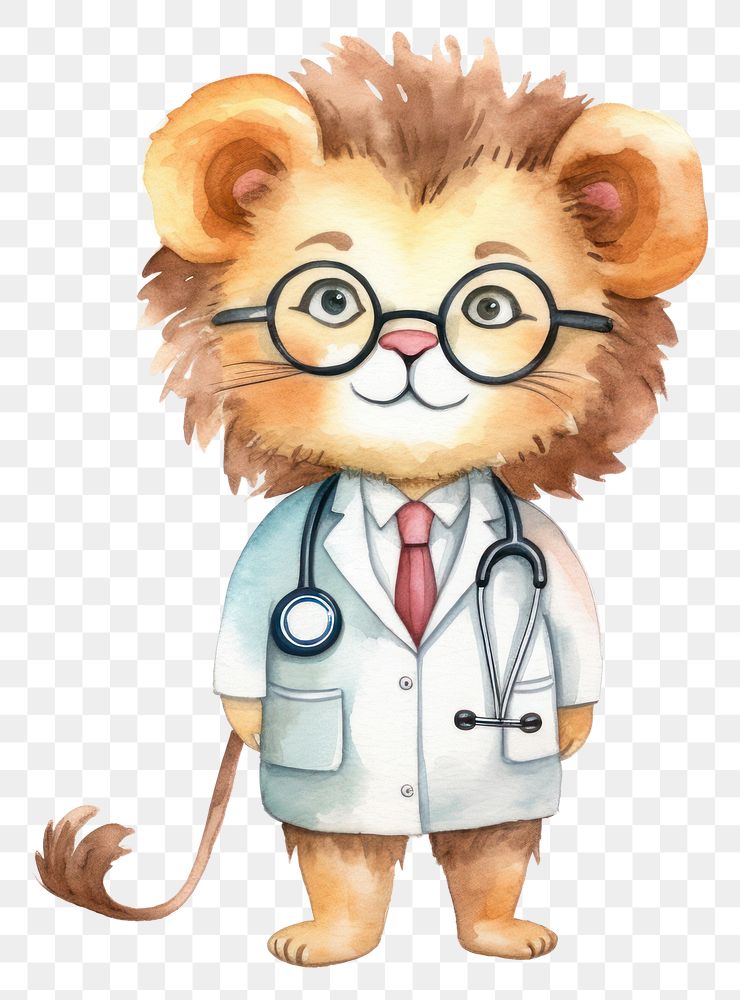 PNG Lion doctor cartoon mammal cute. AI generated Image by rawpixel.