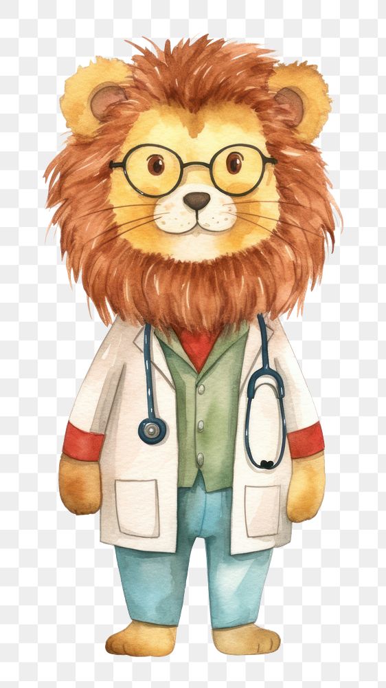 PNG Lion doctor cartoon white background representation. 