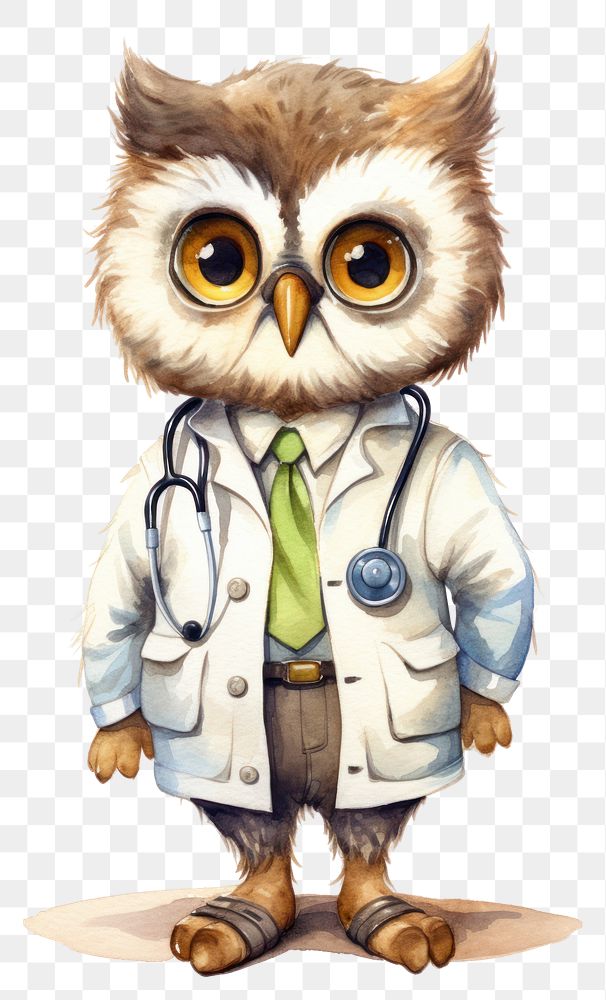 PNG Owl doctor white background representation veterinarian. 