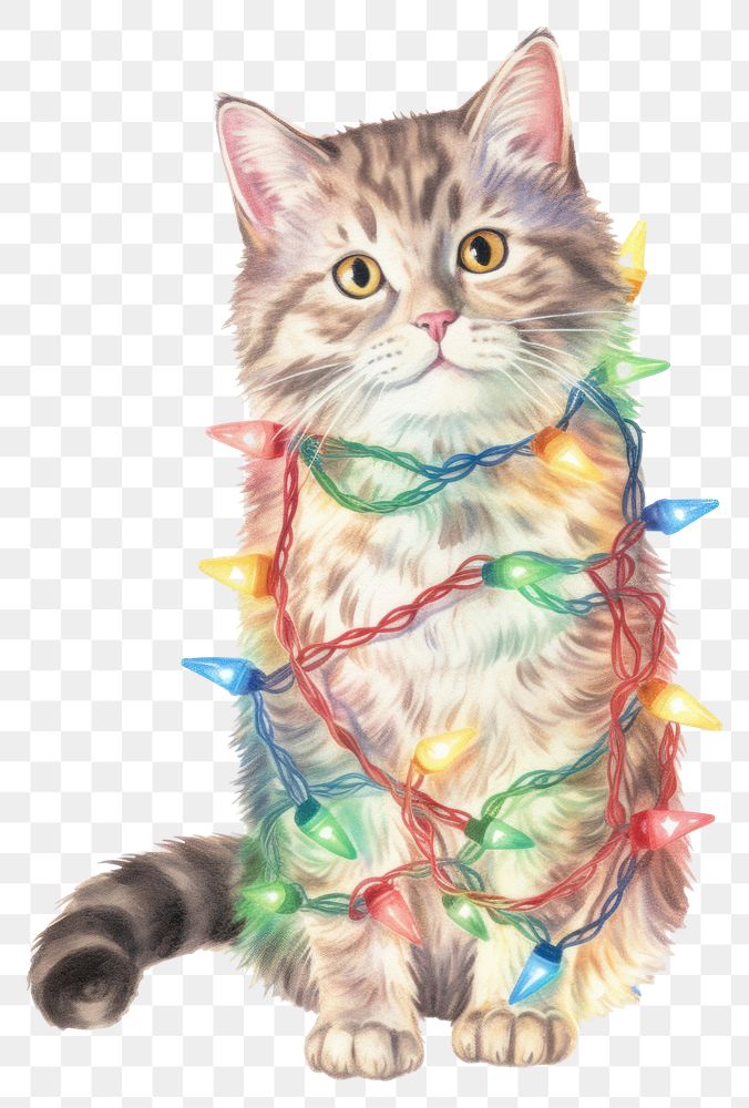 PNG Festive cat wrapped lights