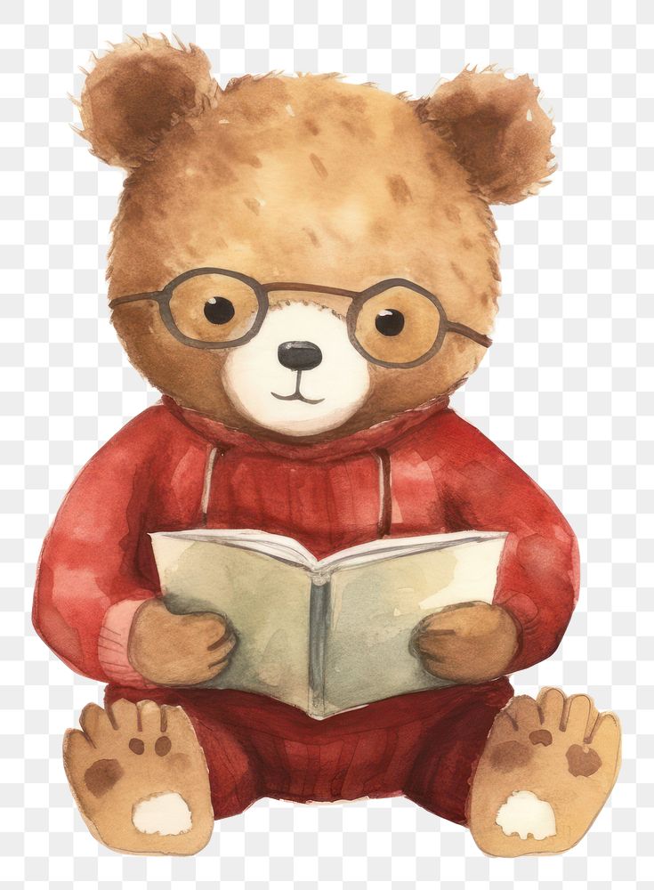 PNG Bear reading cartoon cute toy. 