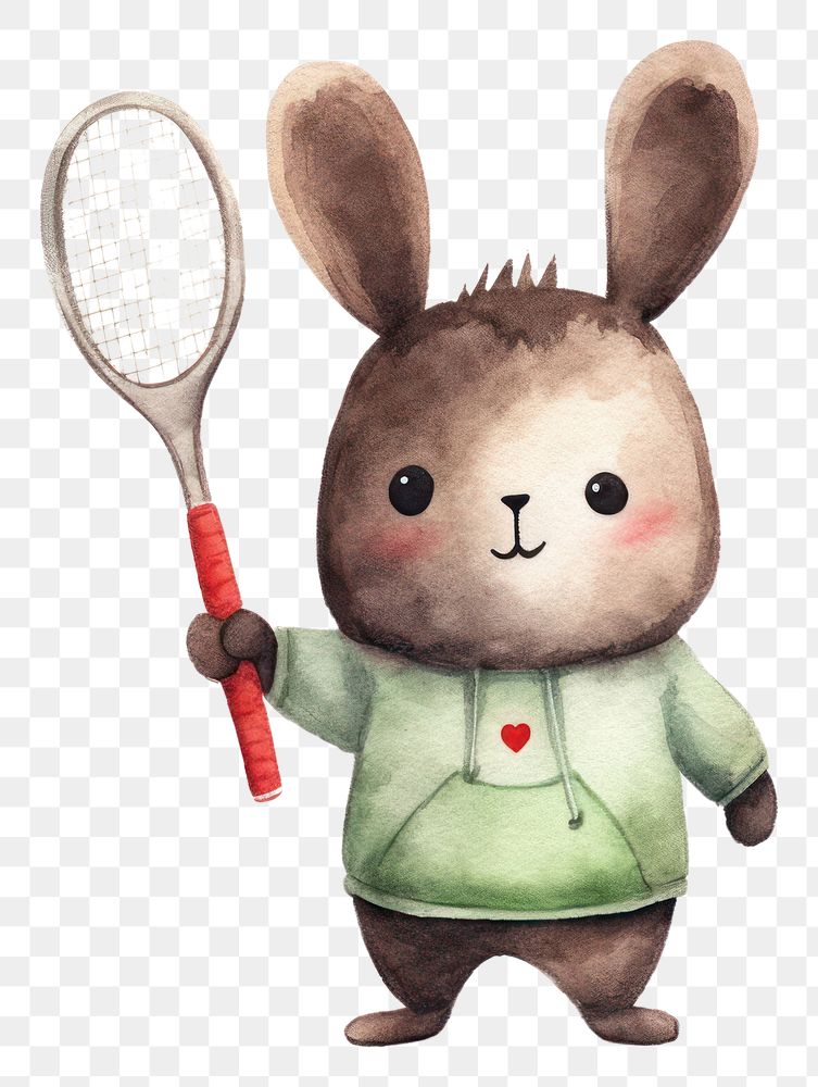 PNG Rabbit playing tennis cartoon racket cute. AI generated Image by rawpixel.