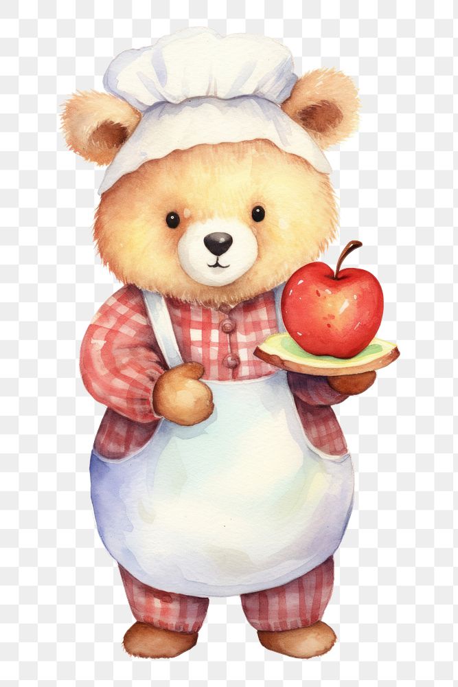 PNG Cute bear chef holding apple pie cartoon food white background. AI generated Image by rawpixel.