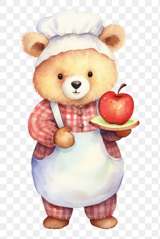 PNG Cute bear chef holding apple pie cartoon food  