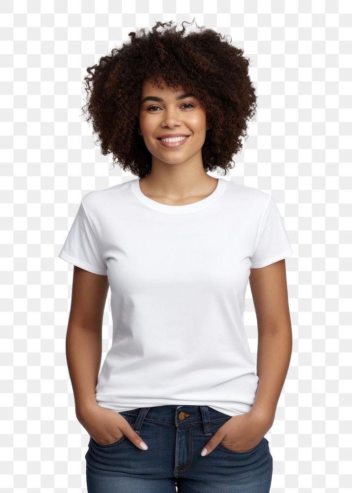 PNG White t-shirt smiling sleeve blouse. AI generated Image by rawpixel.
