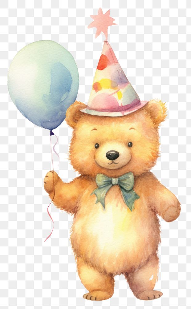 PNG Bear wearing a party hat balloon bear toy. AI generated Image by rawpixel.