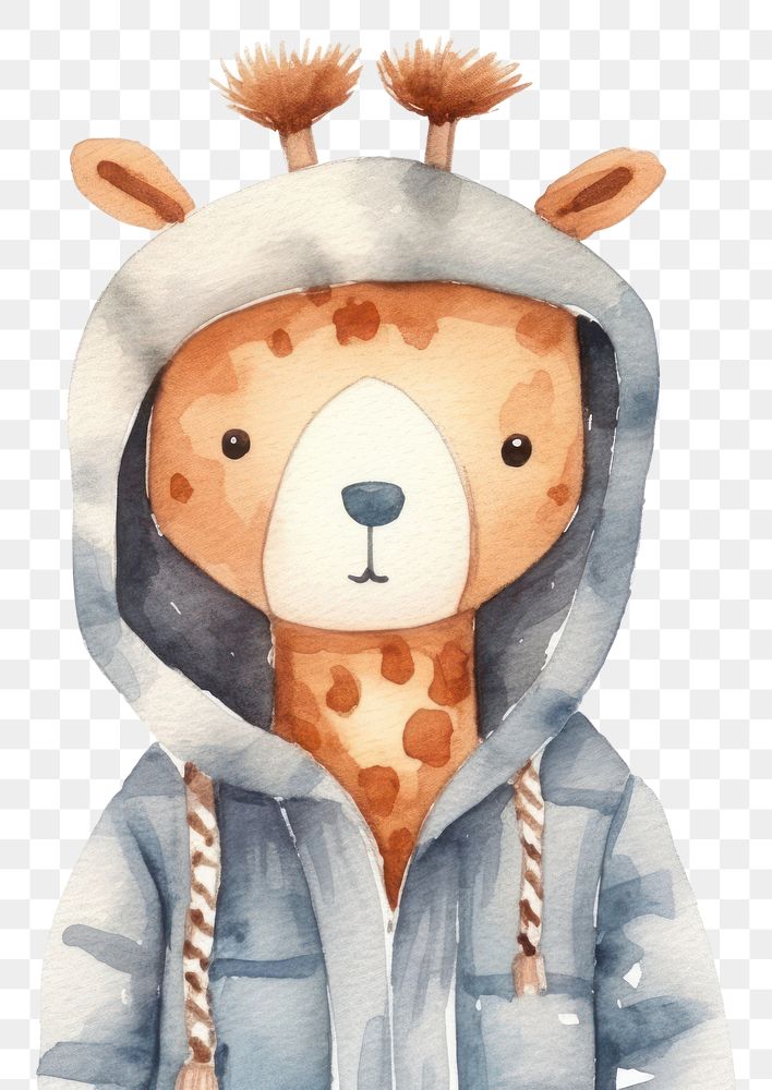 PNG Giraffe wearing a winter coat cartoon cute toy. 