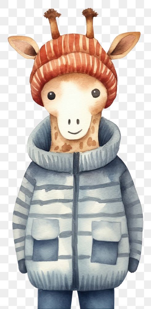 PNG Giraffe wearing a winter coat sweater cartoon toy. AI generated Image by rawpixel.