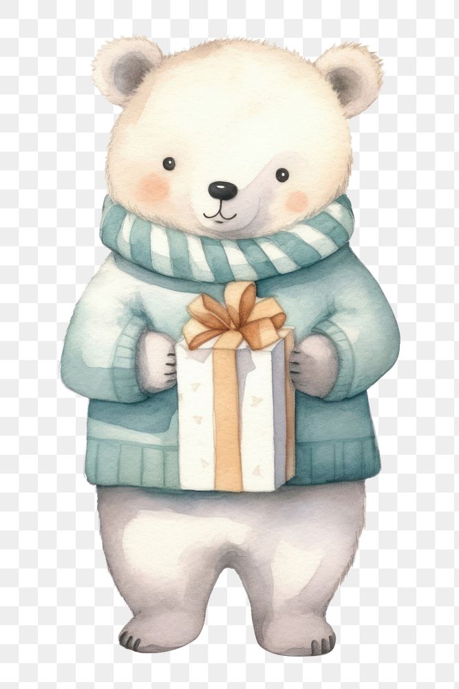 PNG Polar bear wearing a winter coat cartoon cute toy. AI generated Image by rawpixel.