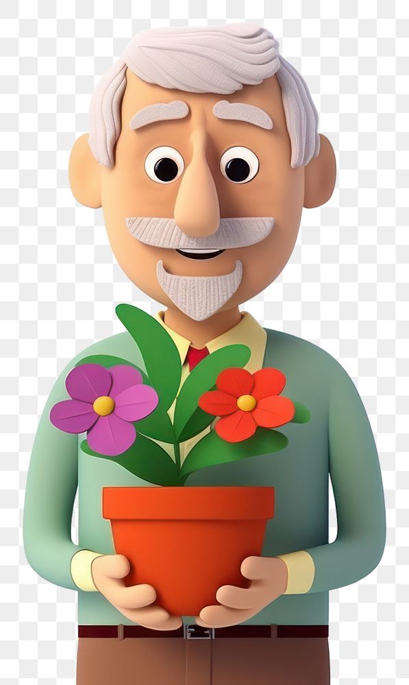 PNG Senior man flower cartoon plant. AI generated Image by rawpixel.