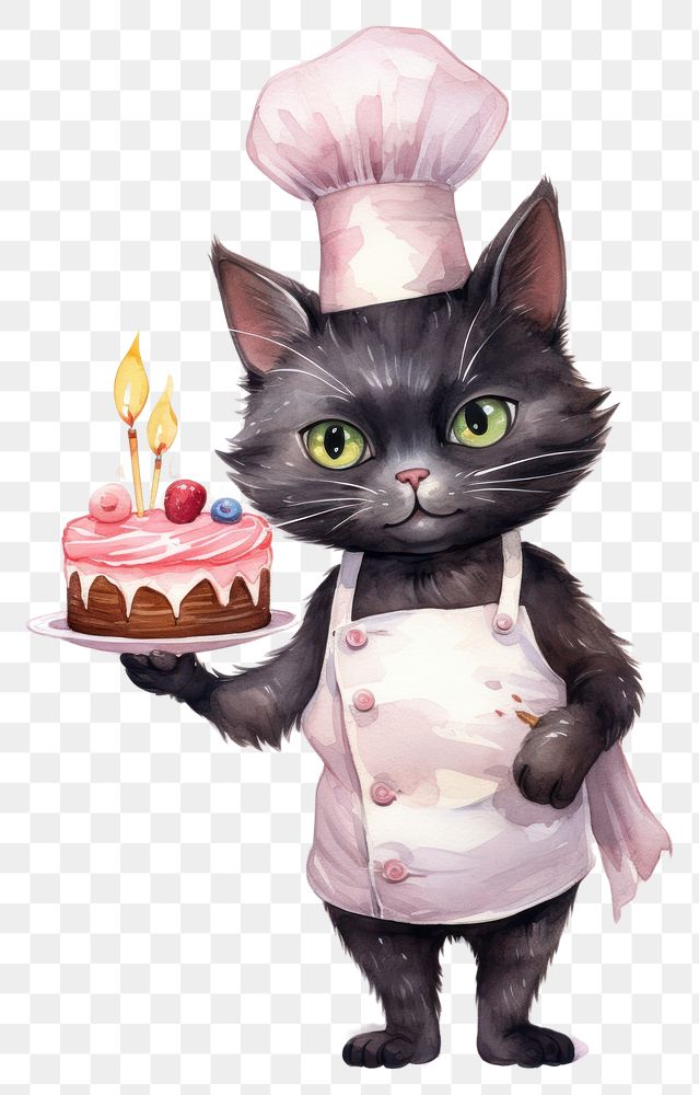 PNG Cute chef black cat cake dessert mammal. AI generated Image by rawpixel.
