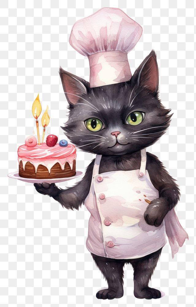 PNG Cute chef black cat cake dessert mammal. 