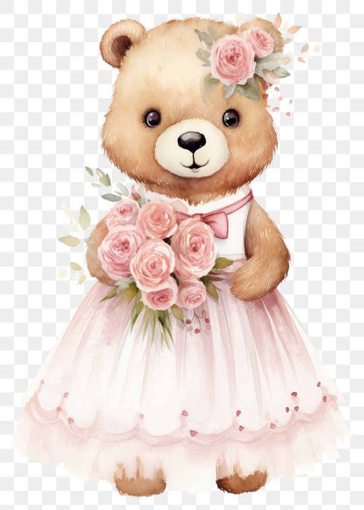 PNG Cute bride bear flower nature plant. AI generated Image by rawpixel.