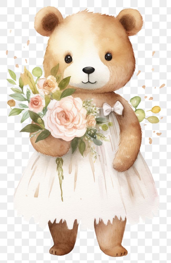 PNG Cute bride bear flower nature toy. AI generated Image by rawpixel.