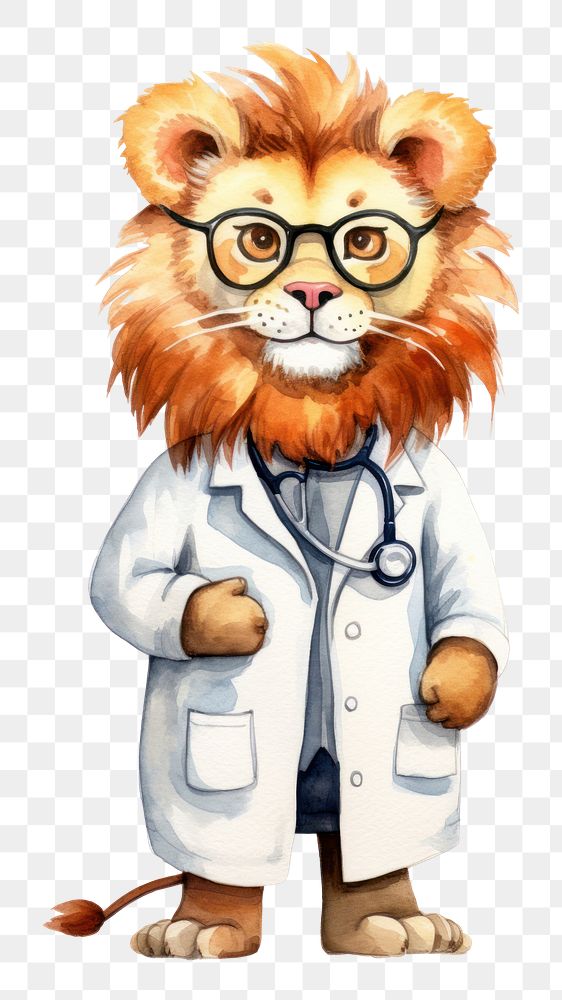 PNG Lion veterinarian portrait cartoon. 