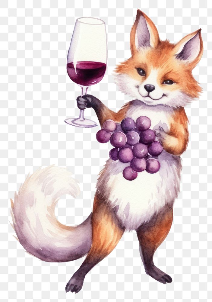 PNG Fox dancing glass wine cartoon. 