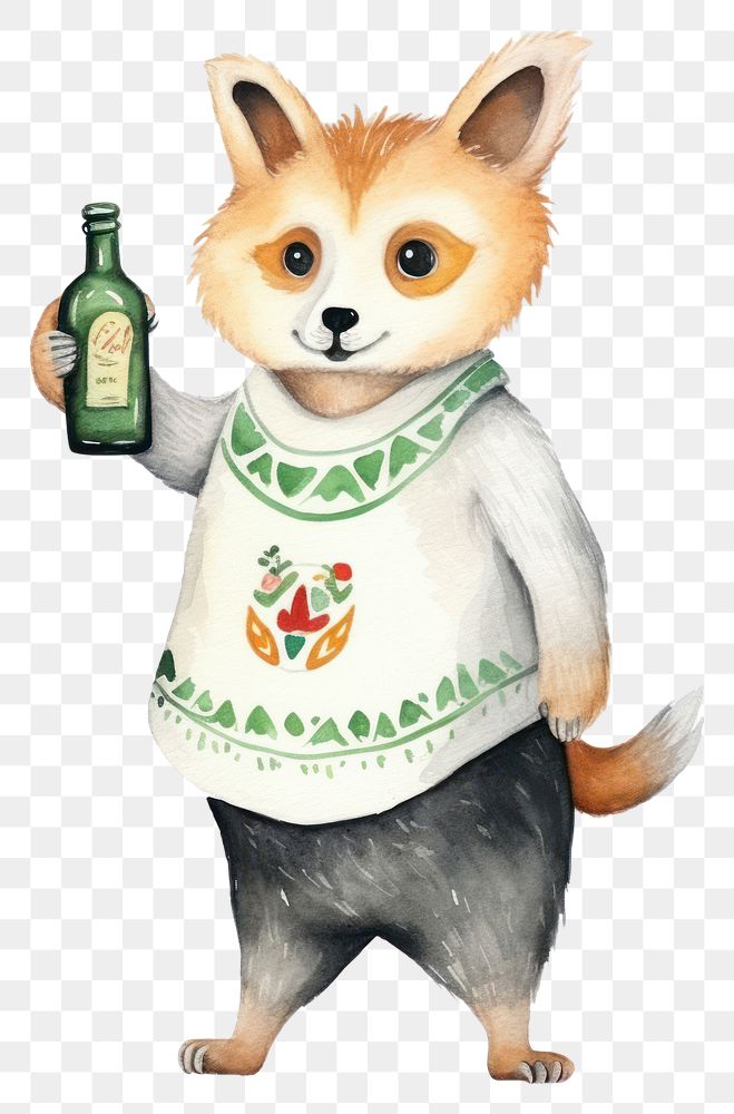 PNG Fox dancing animal bottle cartoon. 