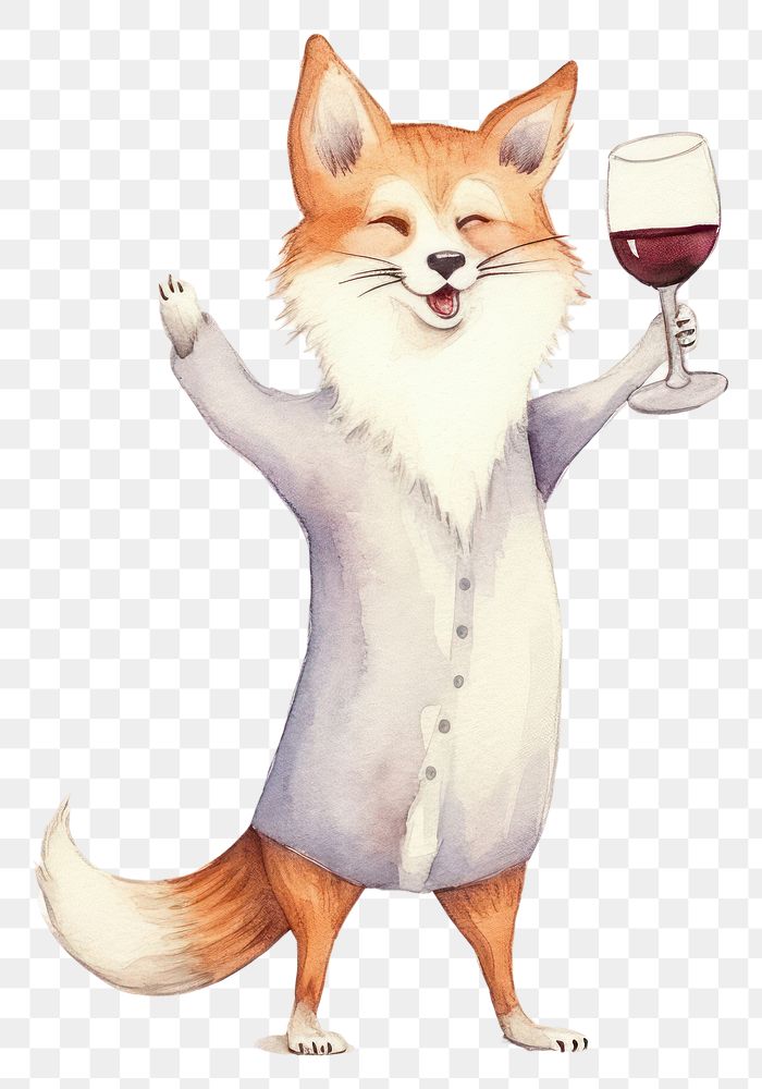 PNG Fox dancing animal wine cartoon. AI generated Image by rawpixel.