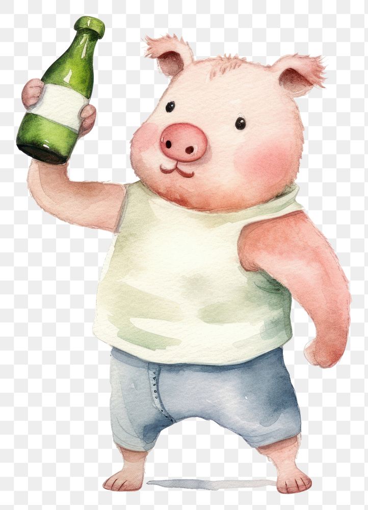 PNG Pig dancing bottle cartoon beer. AI generated Image by rawpixel.