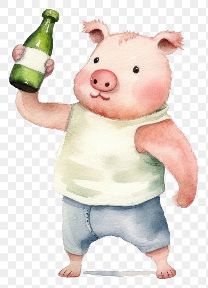 PNG Pig dancing bottle cartoon beer. 