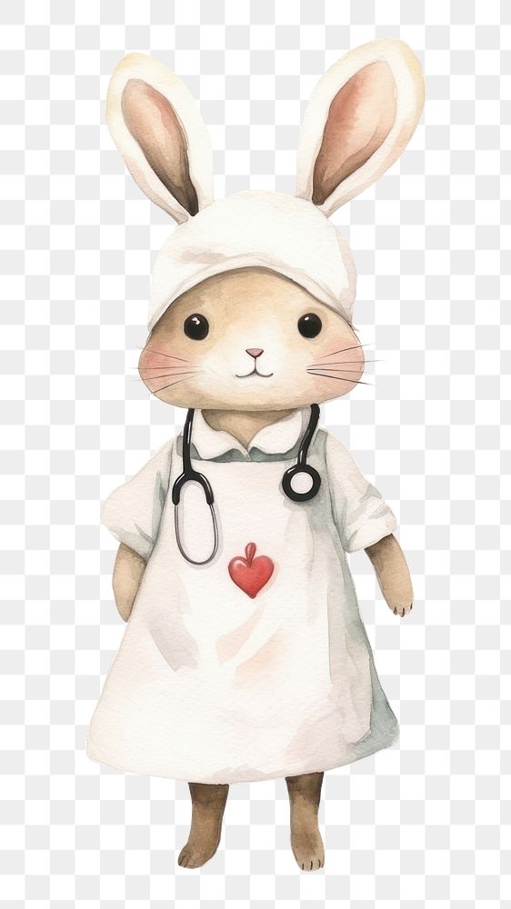 PNG Rabbit nurse cartoon animal white. AI generated Image by rawpixel.