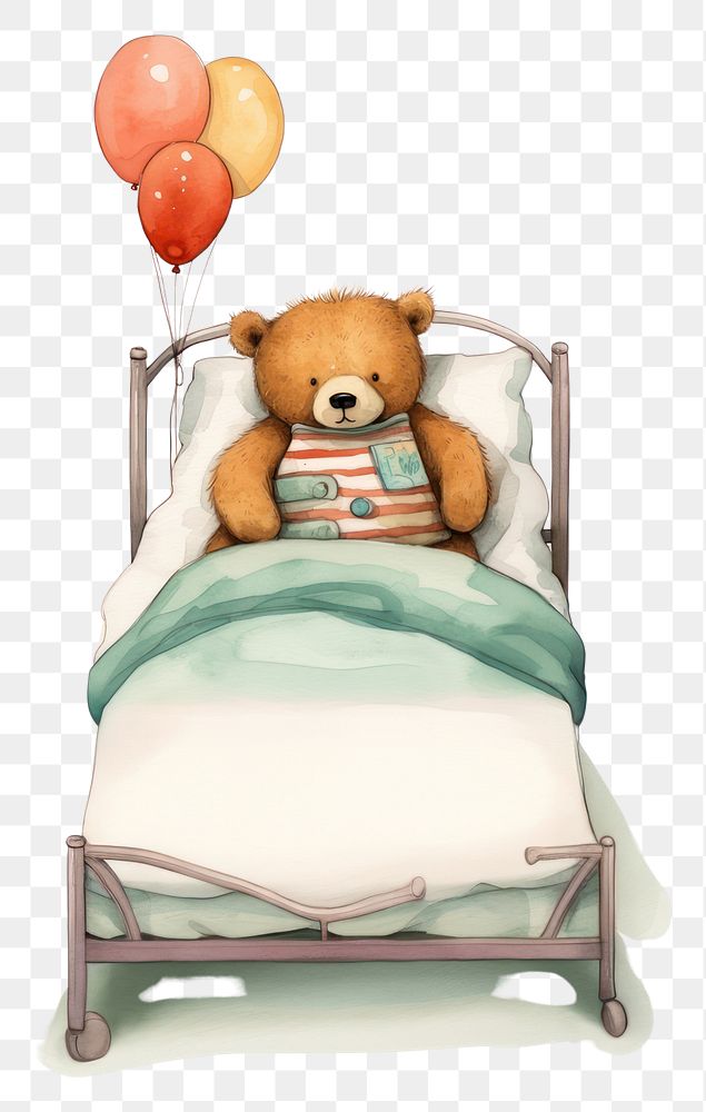 PNG Sick bear bed furniture balloon. AI generated Image by rawpixel.