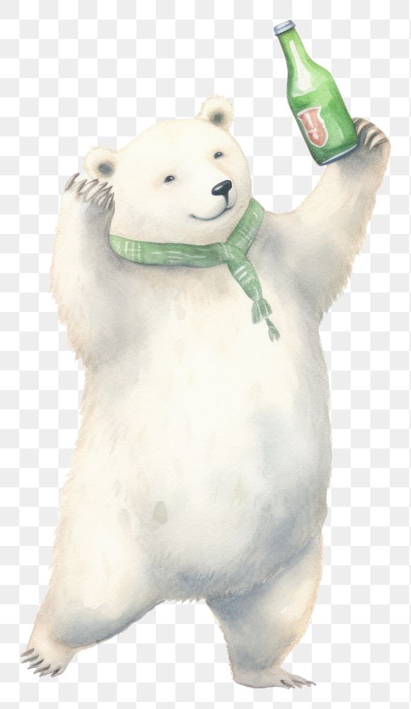 PNG White bear dancing bottle cartoon mammal. AI generated Image by rawpixel.