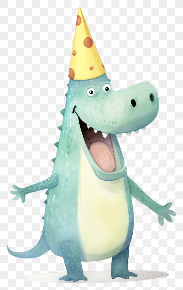 PNG Cute crocodile character wearing a party hat animal fun representation. 