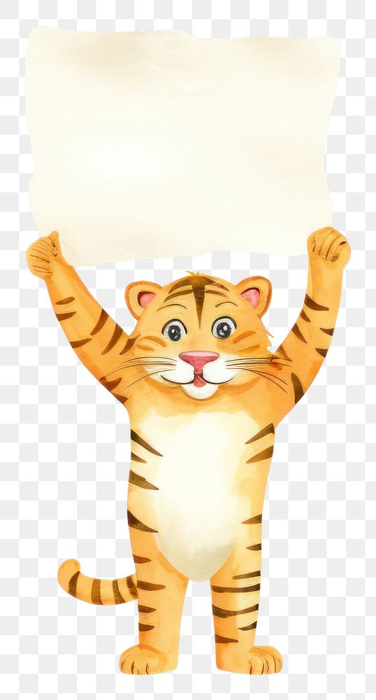 PNG Tiger holding blank sign animal wildlife mammal. AI generated Image by rawpixel.