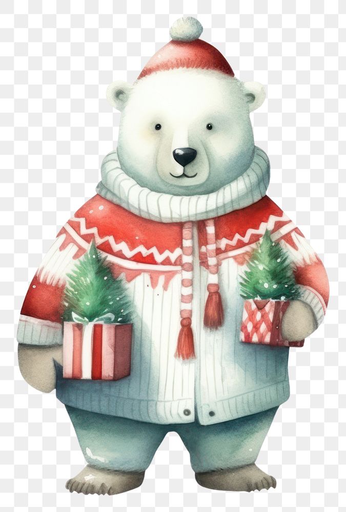 PNG Polar bear wearing ugly christmas sweater figurine snowman mammal. AI generated Image by rawpixel.