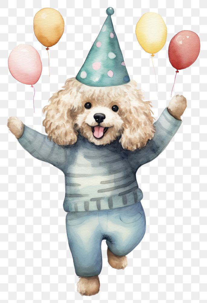 PNG Cute Poodle character wear sweater balloon cartoon mammal. AI generated Image by rawpixel.
